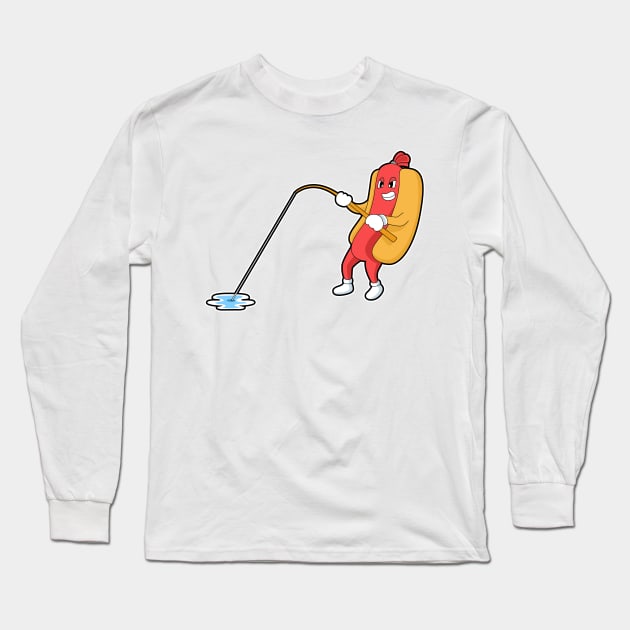 Hotdog at Fishing with Fishing rod Long Sleeve T-Shirt by Markus Schnabel